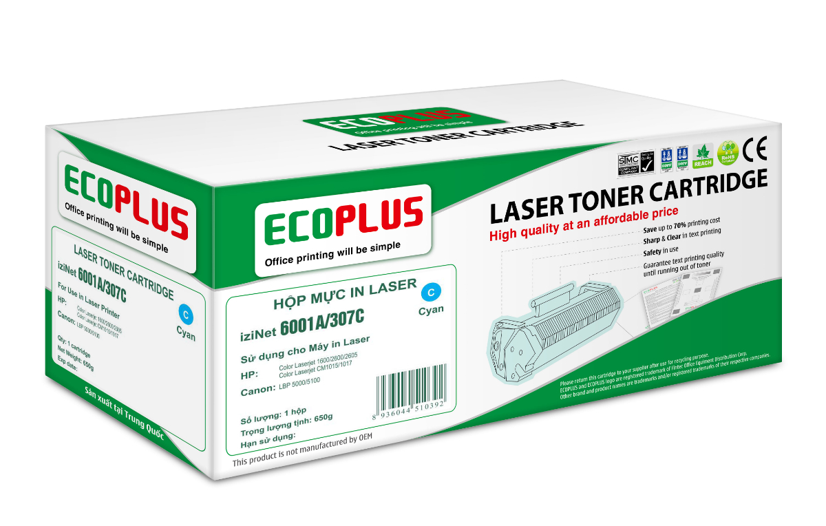 Mực in EcoPlus 6001A, Laser màu xanh dùng cho máy in màu hp